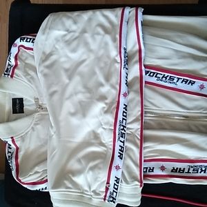 Men's ROCKSTAR JOGGER SUIT,XXL,PANTS AND BOTTOMS, CREME &RED STRIPES